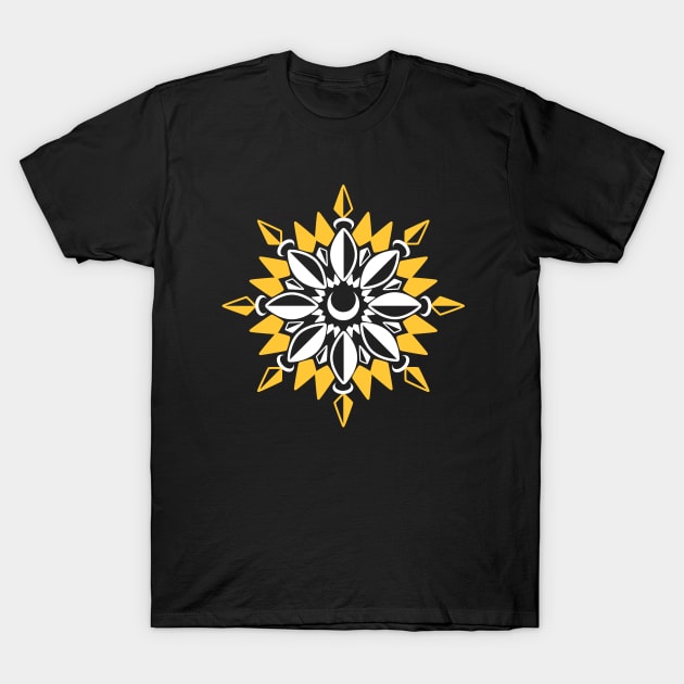 Abstract Moon Flower Print (Yellow) T-Shirt by Axiomfox